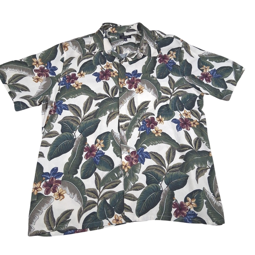 Croft & Barrow Men's XL Tropical Floral Palm Leaf Rayon Button Down Camp Shirt
